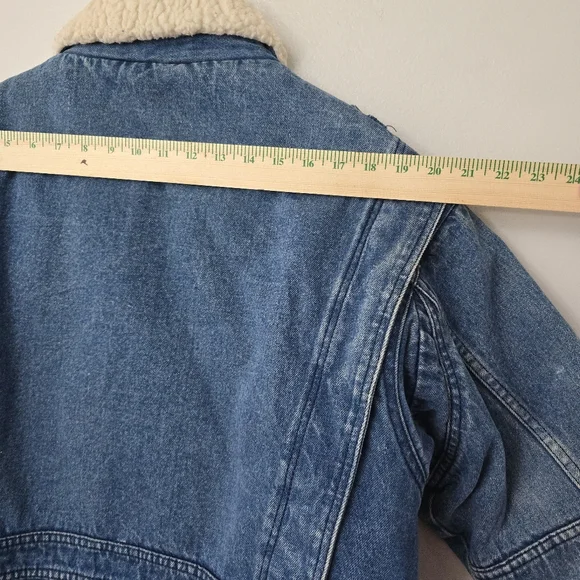 Vtg 90s AKA BAY Puffy Denim Sherpa Lined Mens L Bomber Trucker Jacket Y2K - Picture 13 of 16